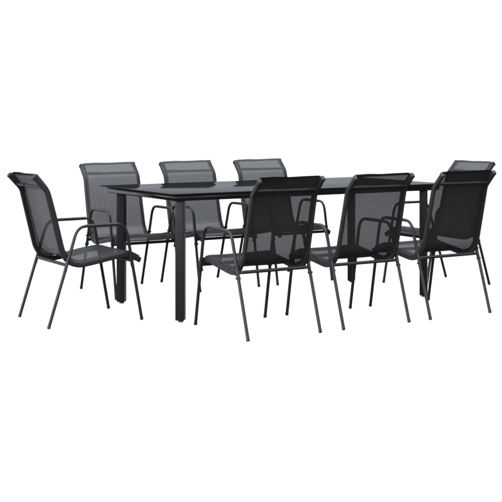 Ensemble à manger de jardin 9 pcs noir textilène et acier