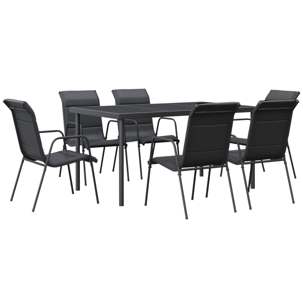 Ensemble à manger de jardin 7 pcs noir textilène et acier