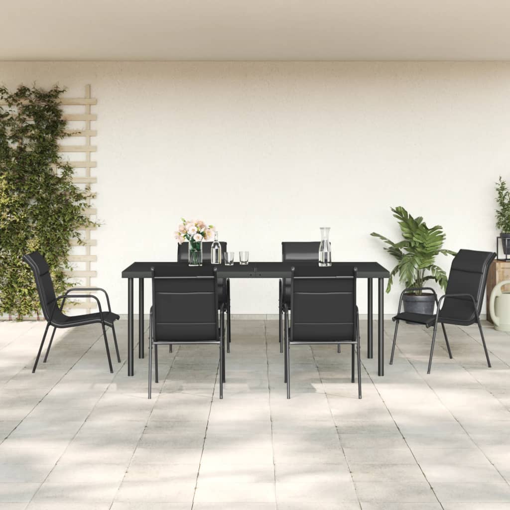 vidaXL Set mobilier de grădină, 7 piese, negru, oțel și textilenă