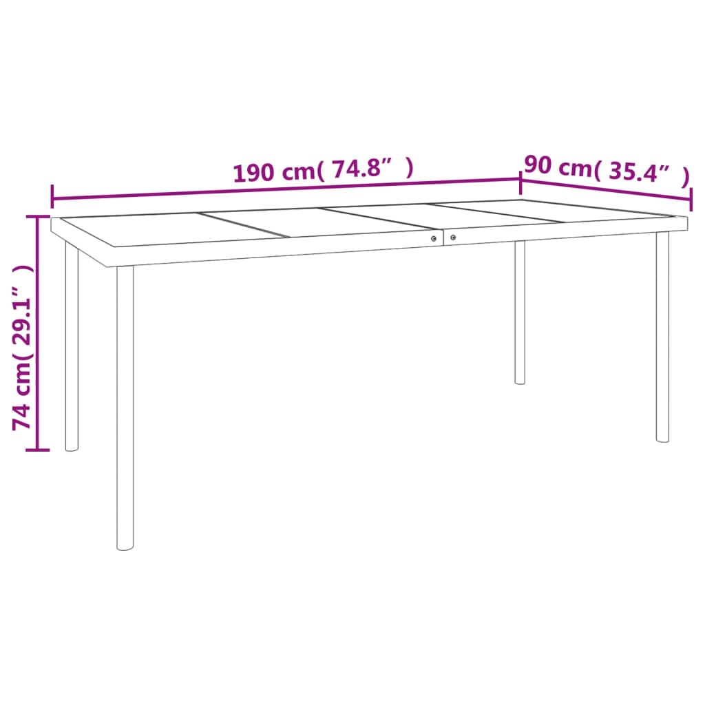 Zestaw mebli ogrodowych - Stół 190x90x74cm + 8 krzeseł 51x66x88cm