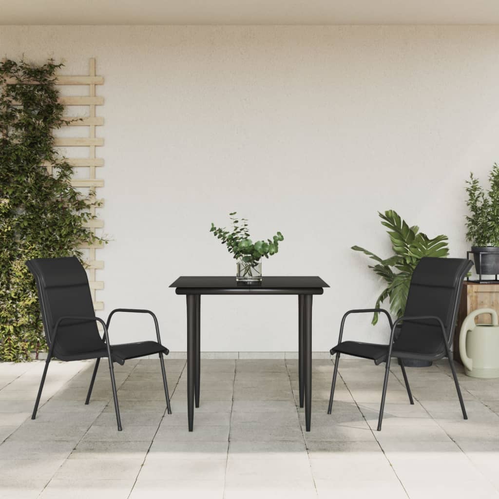 Zestaw mebli ogrodowych - Stół + 2 krzesła (80x80x74 cm) - Czarny