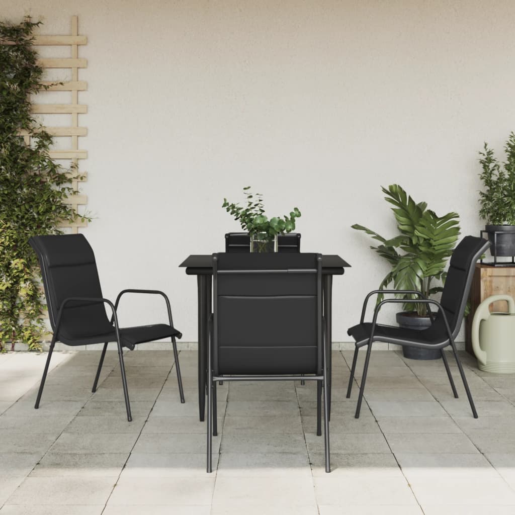 vidaXL Set mobilier de grădină, 5 piese, negru, oțel și textilenă
