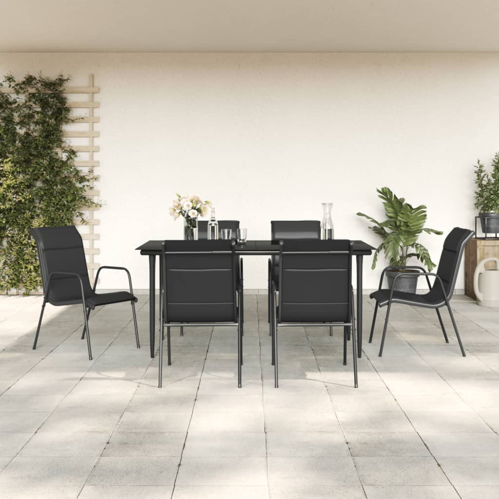 vidaXL Set mobilier de grădină, 7 piese, negru, oțel și textilenă
