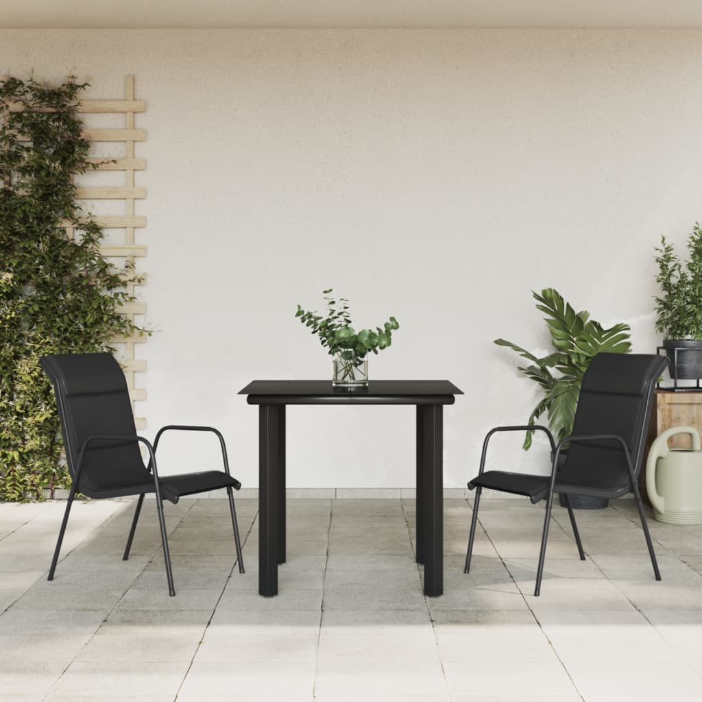 vidaXL Set mobilier de grădină, 3 piese, negru, textilenă și oțel