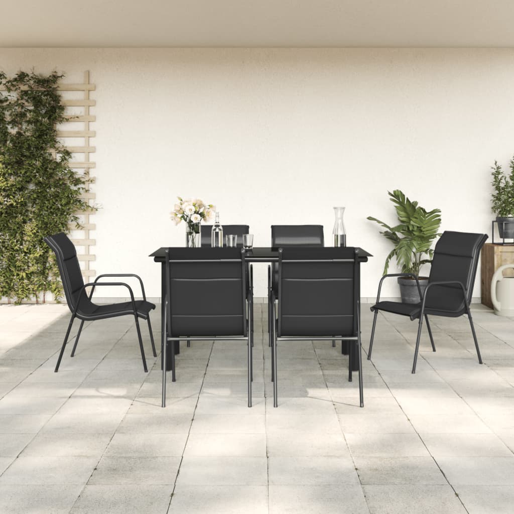 vidaXL Set mobilier de grădină, 7 piese, negru, oțel și textilenă