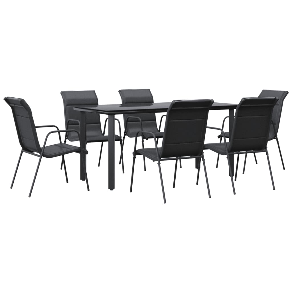 Ensemble à manger de jardin 7 pcs noir textilène et acier