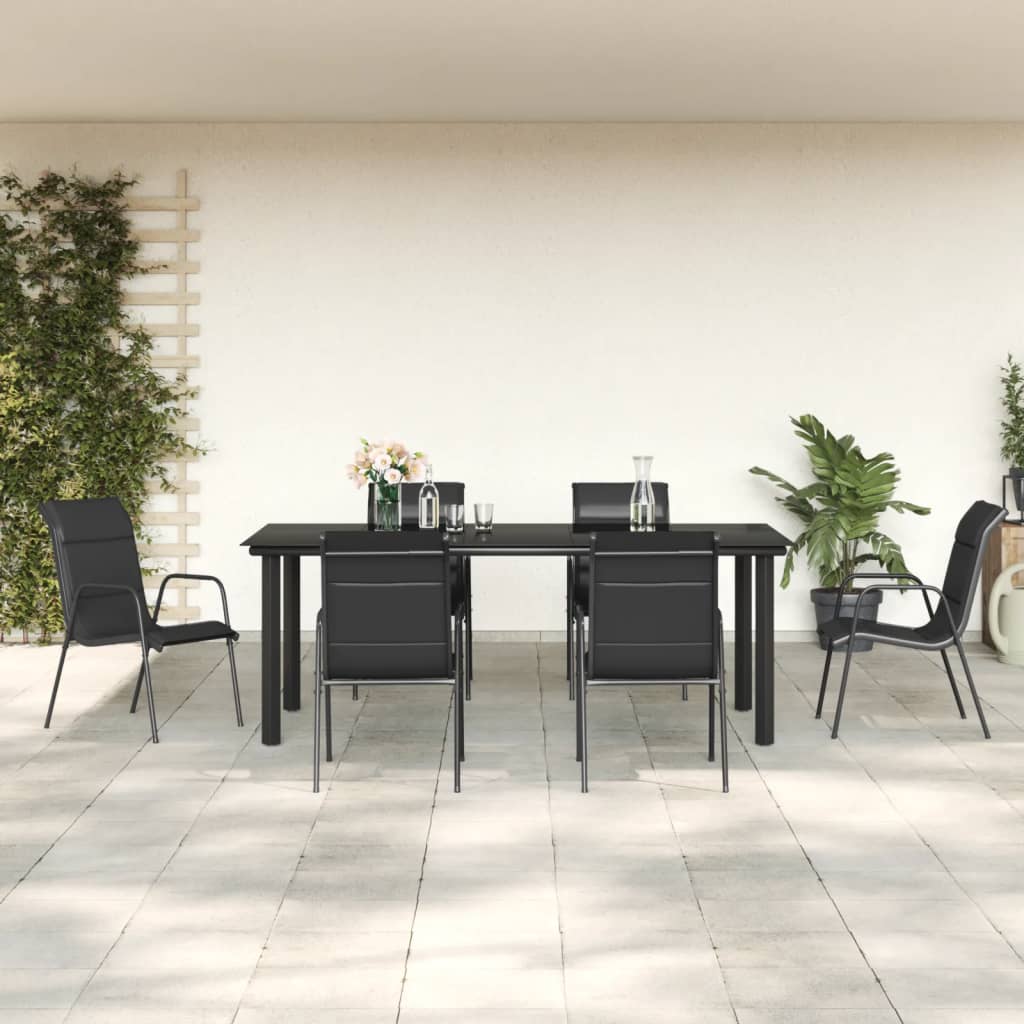 vidaXL Set mobilier de grădină, 7 piese, negru, oțel și textilenă