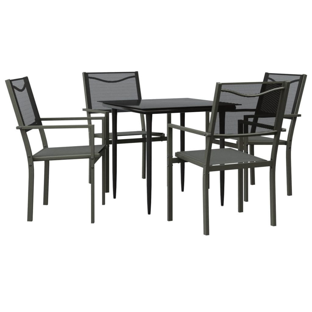 Ensemble à manger de jardin 5 pcs noir textilène et acier