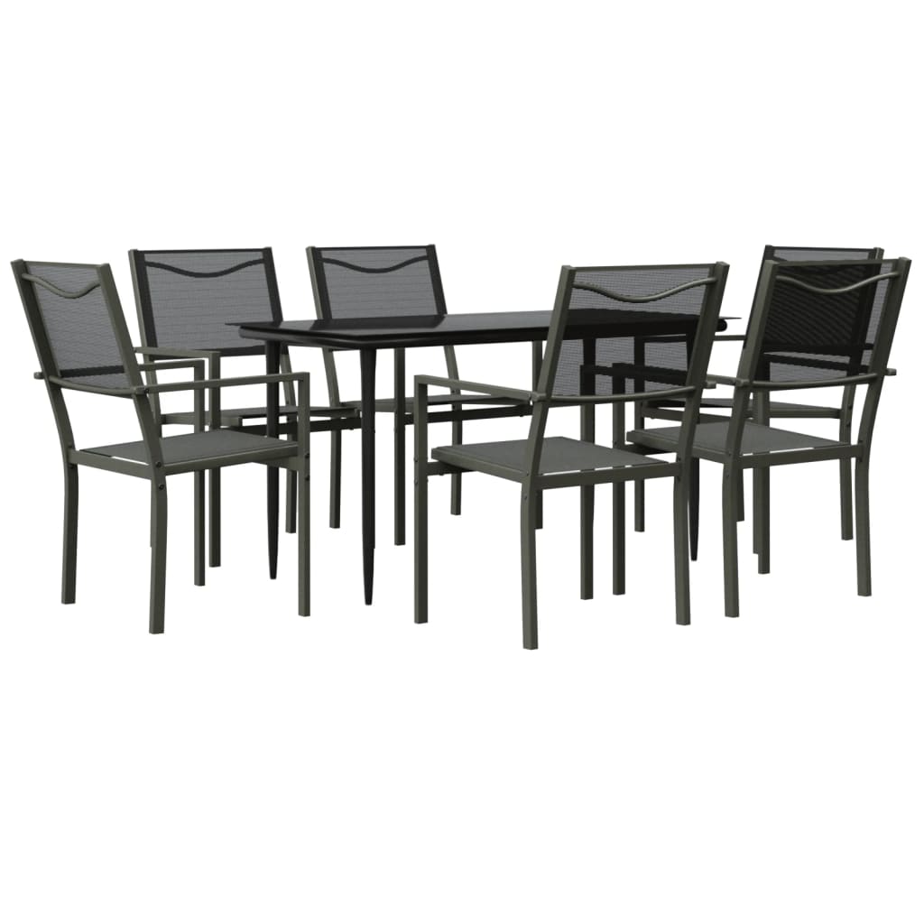 Ensemble à manger de jardin 7 pcs noir textilène et acier