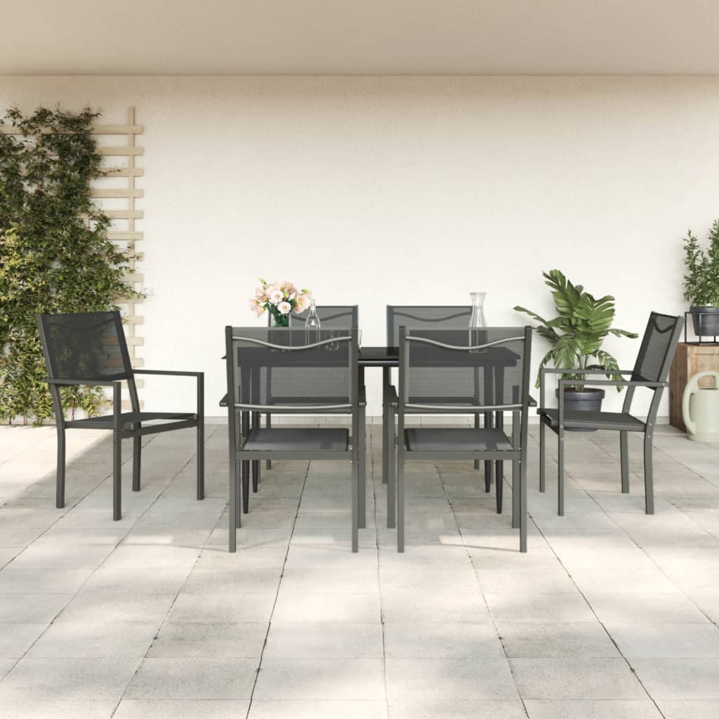 vidaXL Set mobilier de grădină, 7 piese, negru, oțel și textilenă