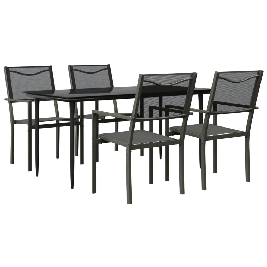 Ensemble à manger de jardin 5 pcs noir textilène et acier