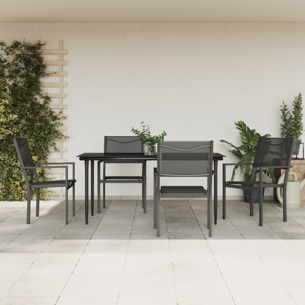 vidaXL Set mobilier de grădină, 5 piese, negru, oțel și textilenă