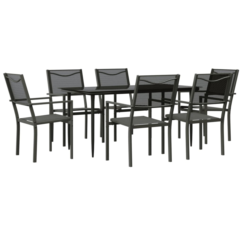 Ensemble à manger de jardin 7 pcs noir textilène et acier