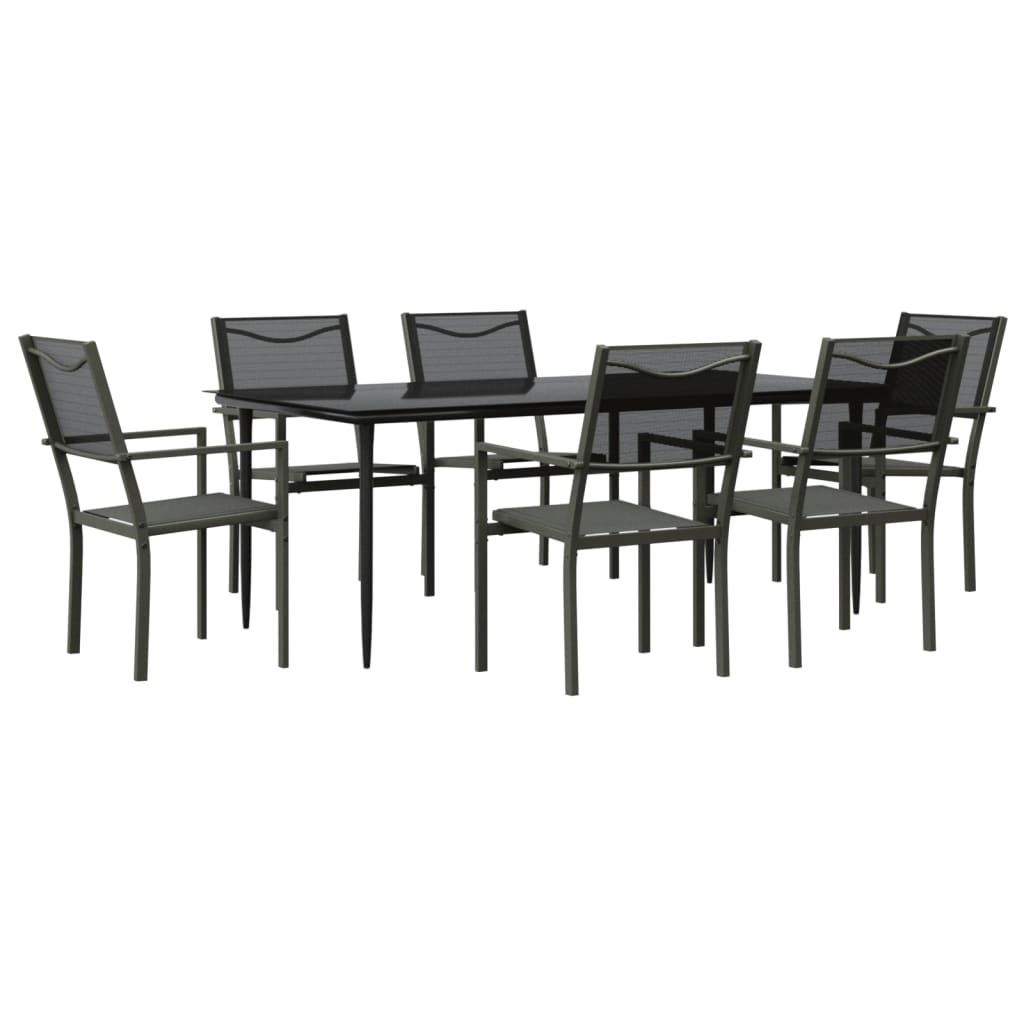 Ensemble à manger de jardin 7 pcs noir textilène et acier