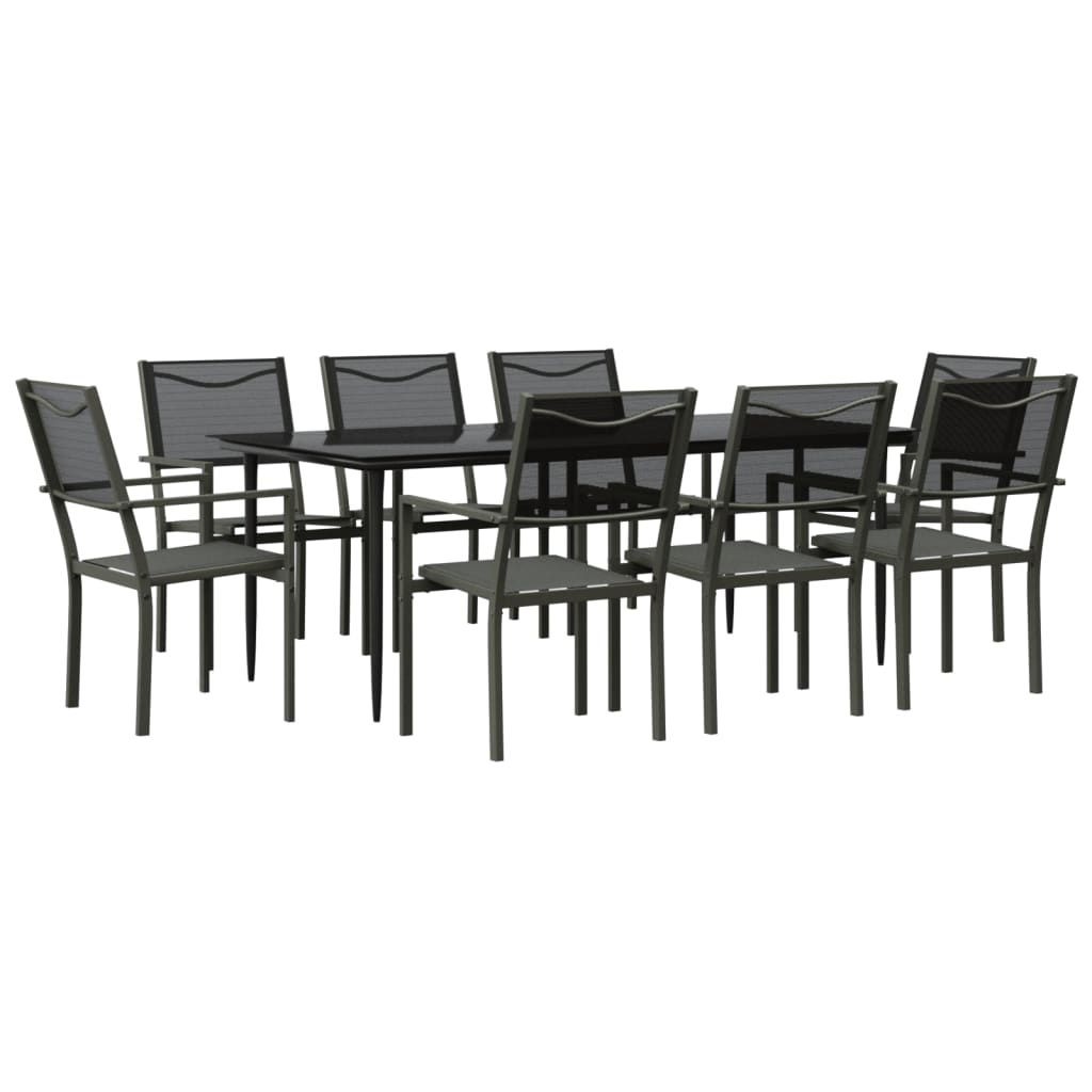 Ensemble à manger de jardin 9 pcs noir textilène et acier