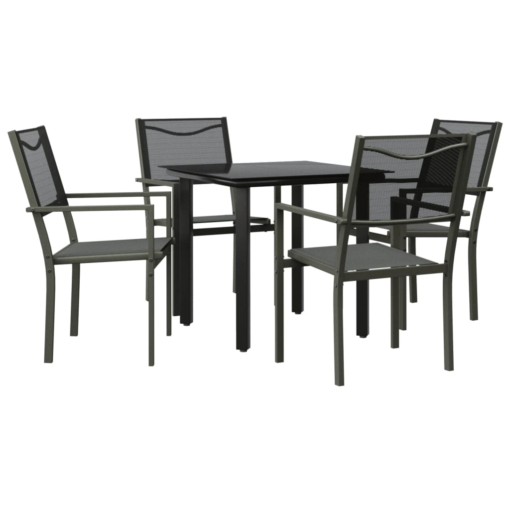 Ensemble à manger de jardin 5 pcs noir textilène et acier