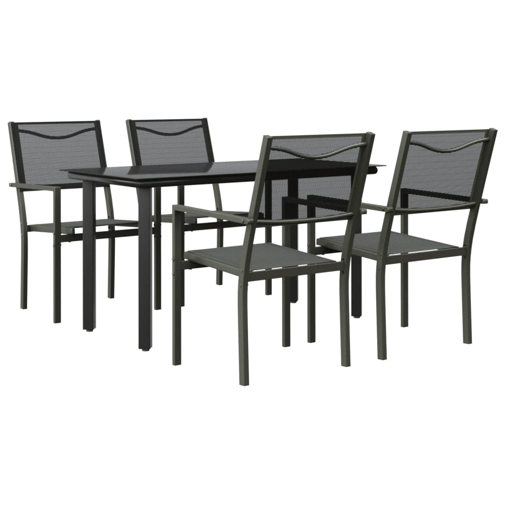 Ensemble à manger de jardin 5 pcs noir textilène et acier