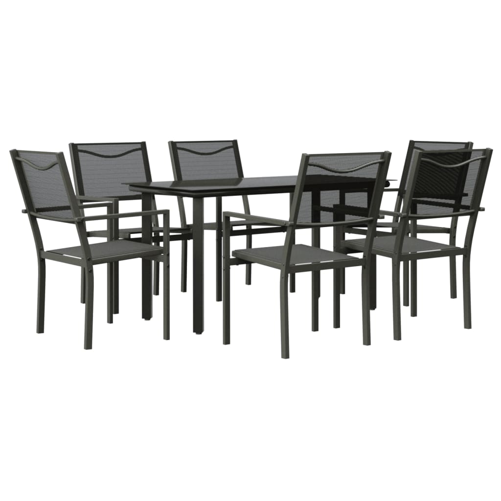 Ensemble à manger de jardin 7 pcs noir textilène et acier