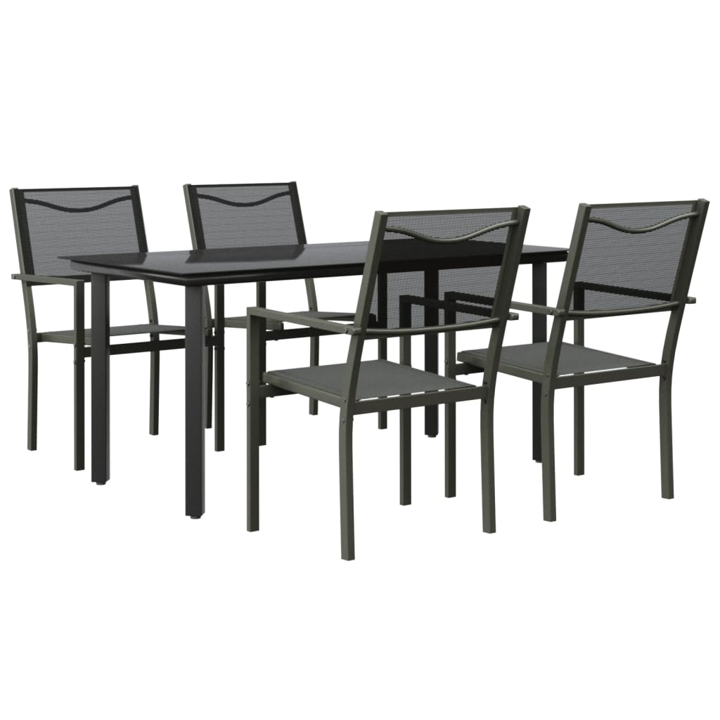 Ensemble à manger de jardin 5 pcs noir textilène et acier