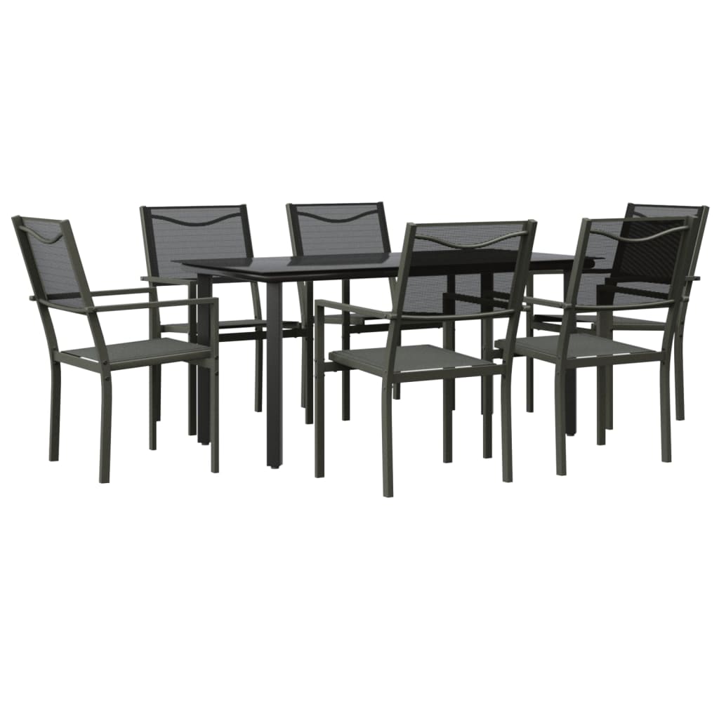 Ensemble à manger de jardin 7 pcs noir textilène et acier