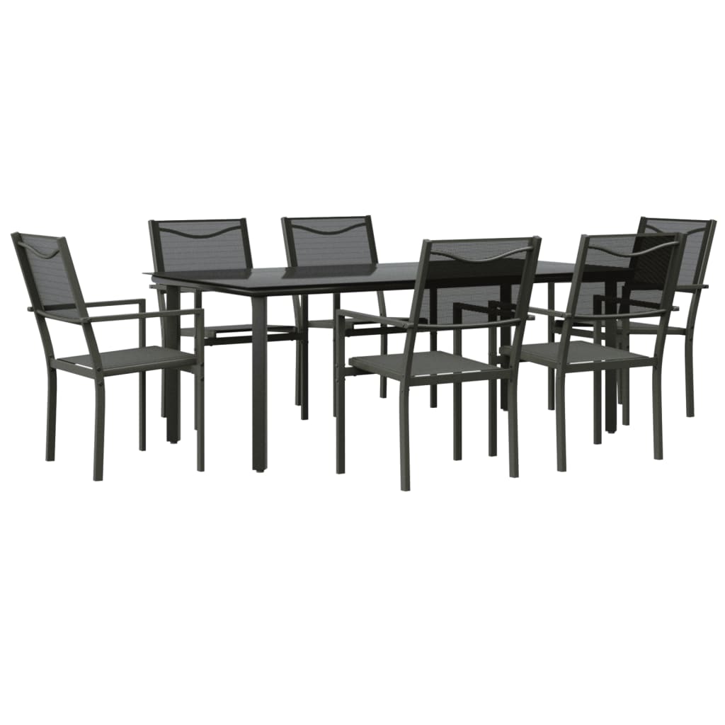 Ensemble à manger de jardin 7 pcs noir textilène et acier