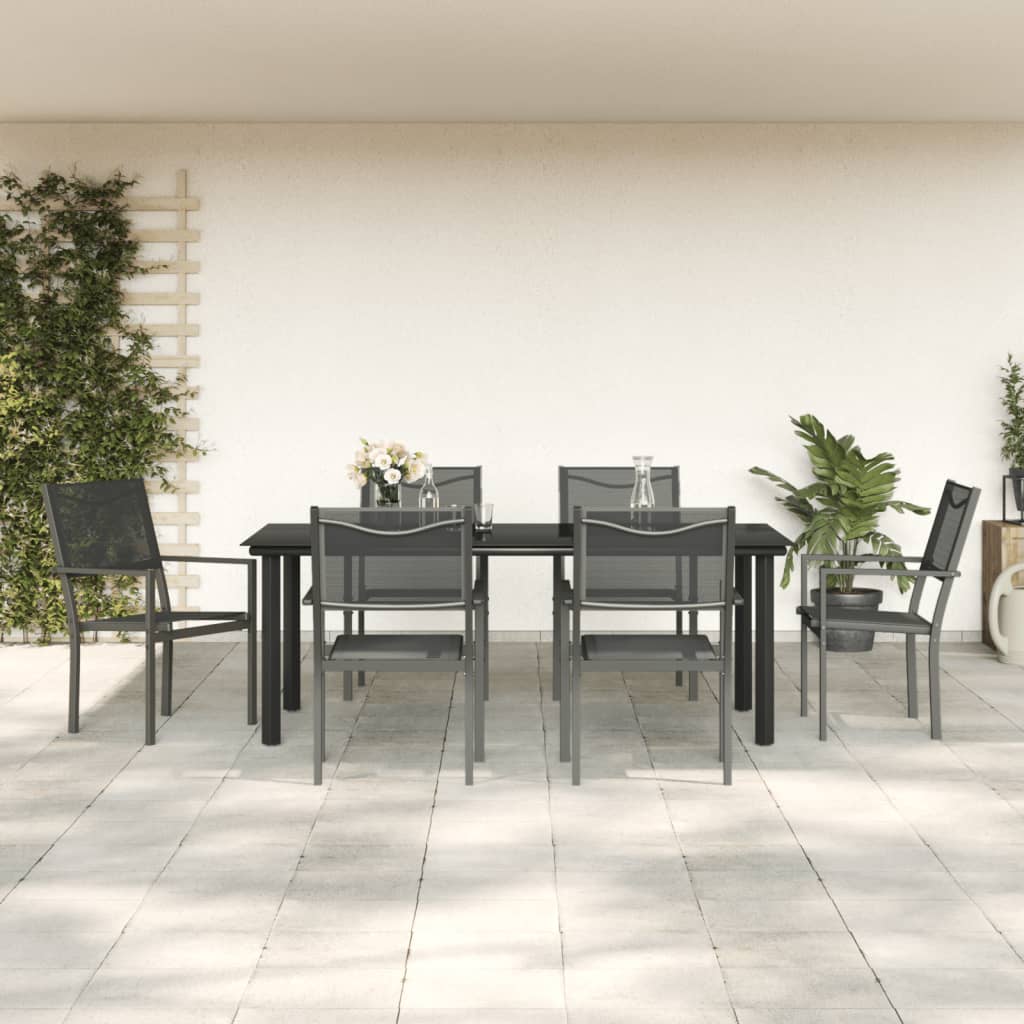 vidaXL Set mobilier de grădină, 7 piese, negru, oțel și textilenă