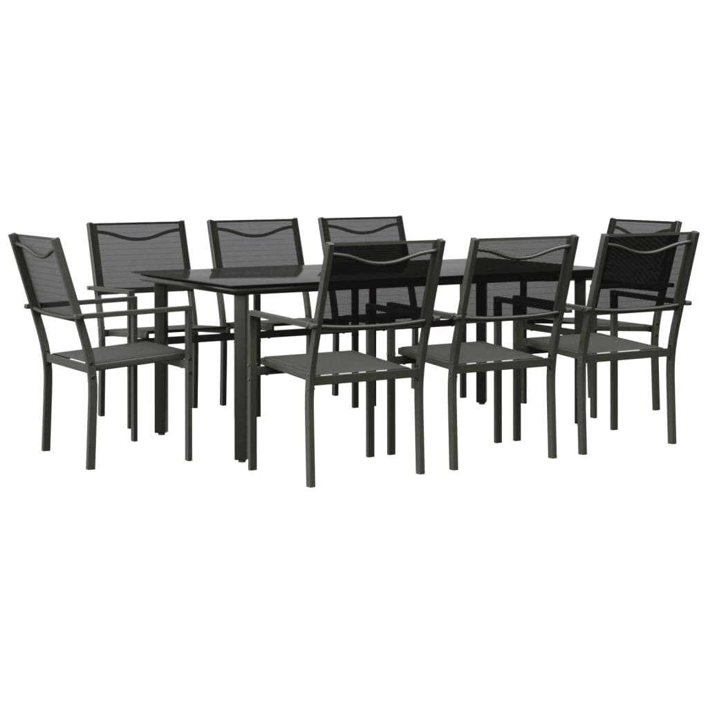 Ensemble à manger de jardin 9 pcs noir textilène et acier