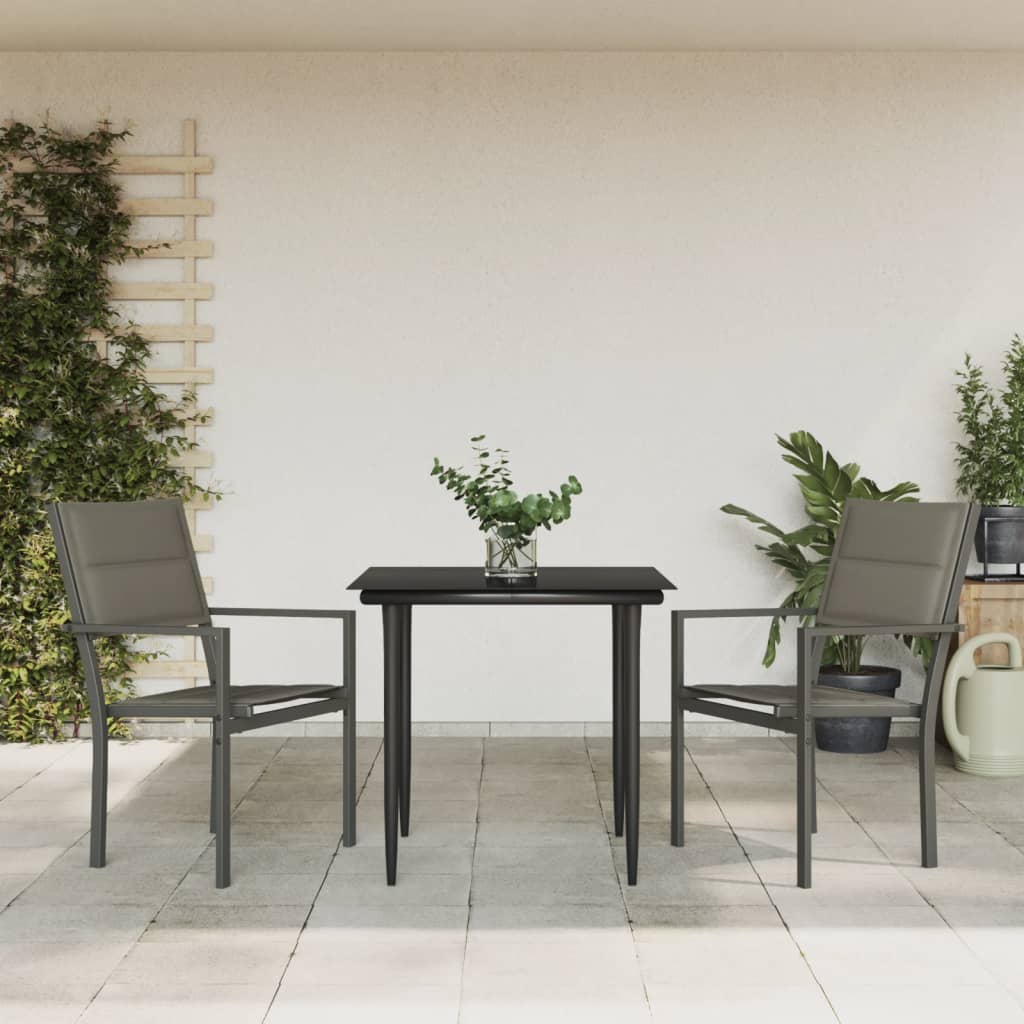 vidaXL Set mobilier de grădină, 3 piese, negru, textilenă și oțel