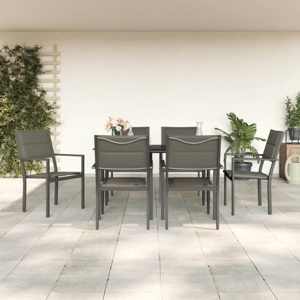 Ensemble à manger de jardin 7 pcs noir textilène et acier