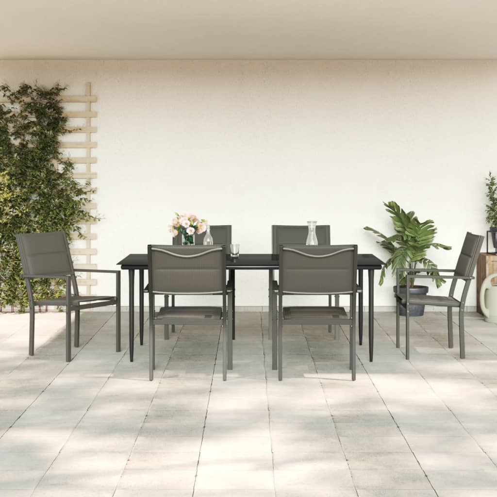 Ensemble à manger de jardin 7 pcs noir textilène et acier
