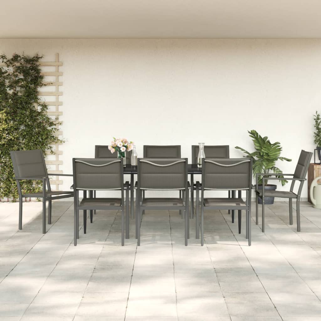 Ensemble à manger de jardin 9 pcs noir textilène et acier