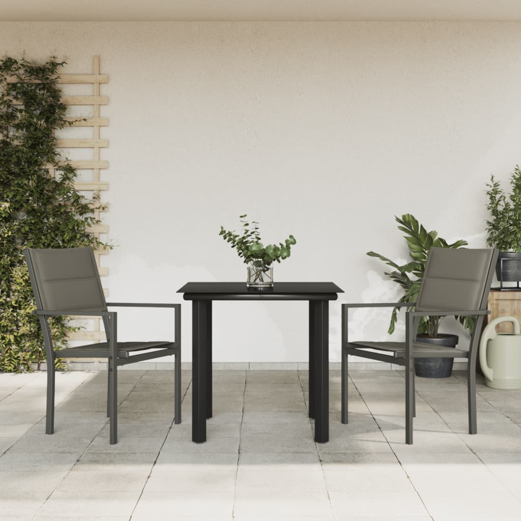 vidaXL Set mobilier de grădină, 3 piese, negru, textilenă și oțel