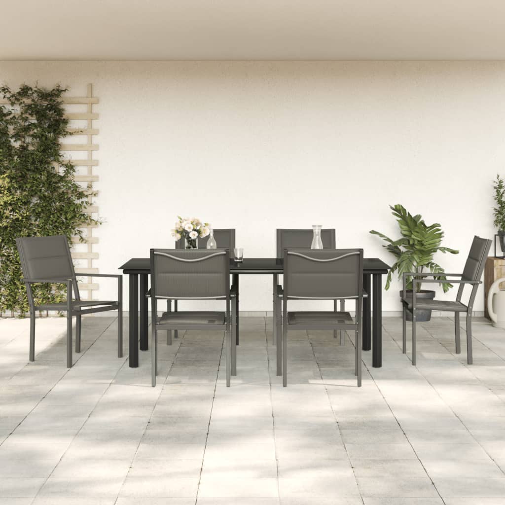 Ensemble à manger de jardin 7 pcs noir textilène et acier