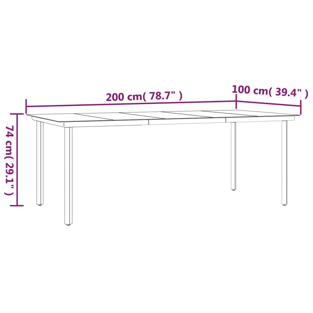 Zestaw mebli ogrodowych: Stół 200x100x74 cm + 8 krzeseł 63x54x90 cm