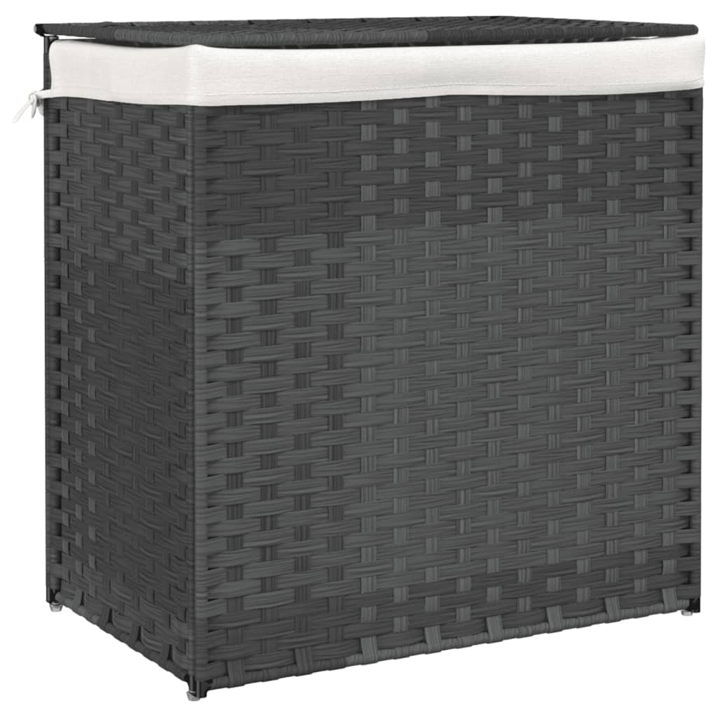 vidaXL Koš na prádlo se 2 sekcemi šedý 53 x 35 x 57 cm polyratan