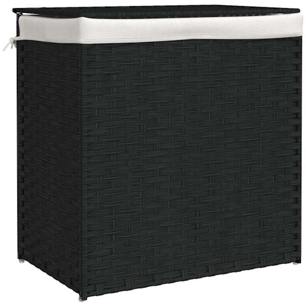 vidaXL 2 sektsiooniga pesukorv, must, 53 x 35 x 57 cm, pol&uuml;rotang