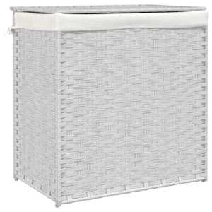 vidaXL 2 sektsiooniga pesukorv, valge, 53 x 35 x 57 cm, pol&uuml;rotang