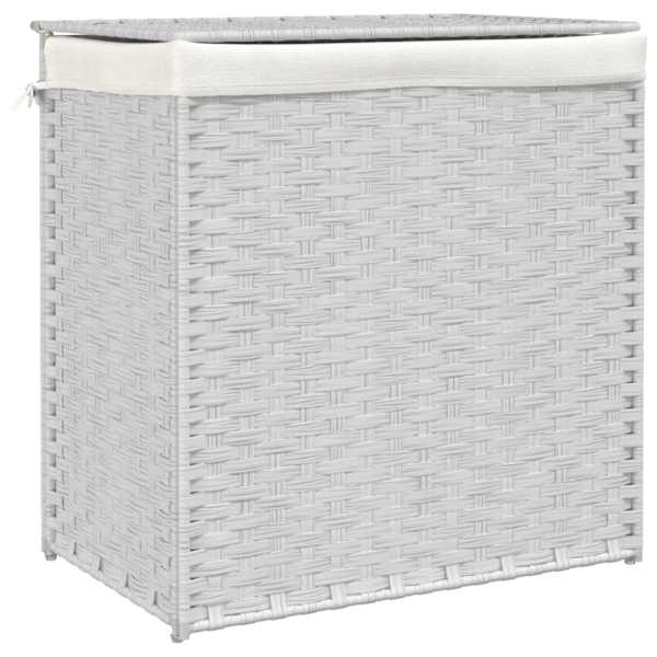 vidaXL 2 sektsiooniga pesukorv, valge, 53 x 35 x 57 cm, pol&uuml;rotang