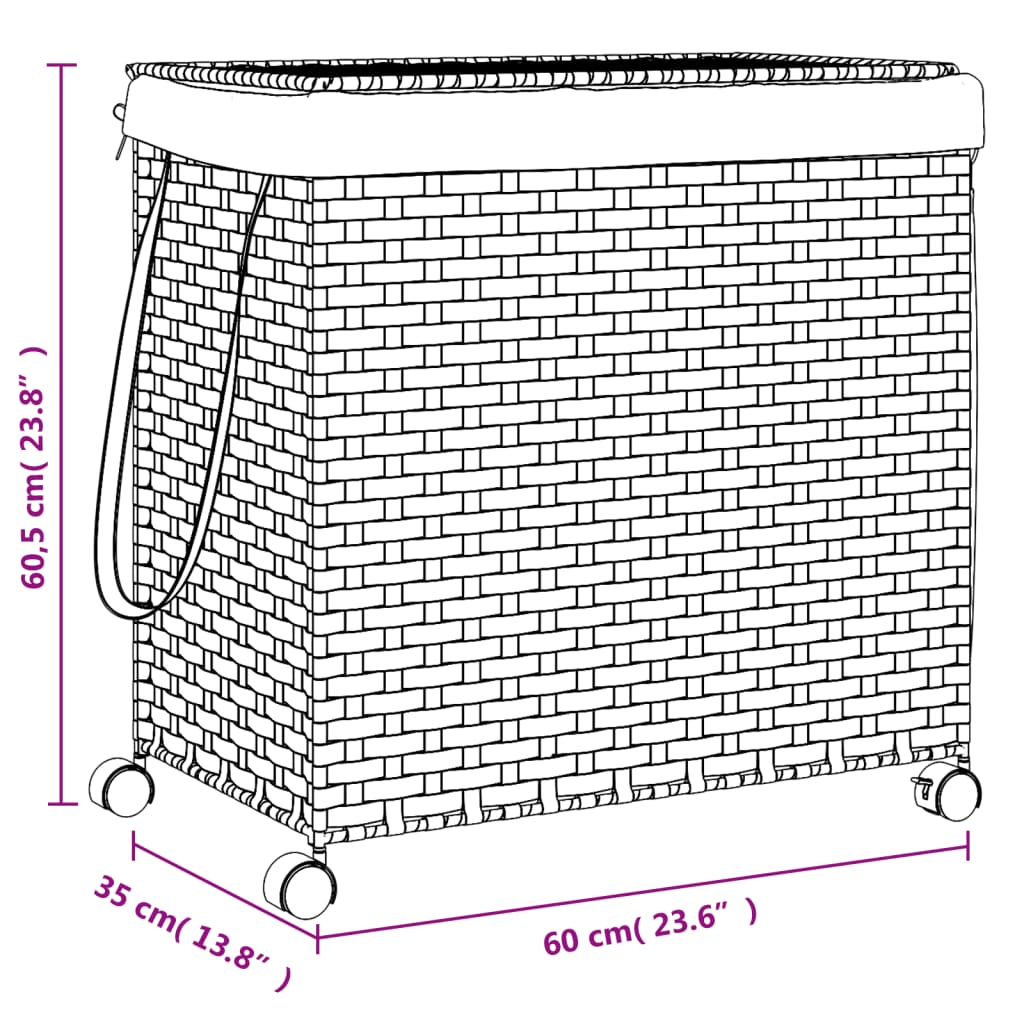 Laundry Basket with Wheels Black 60x35x60.5 cm Rattan 372042