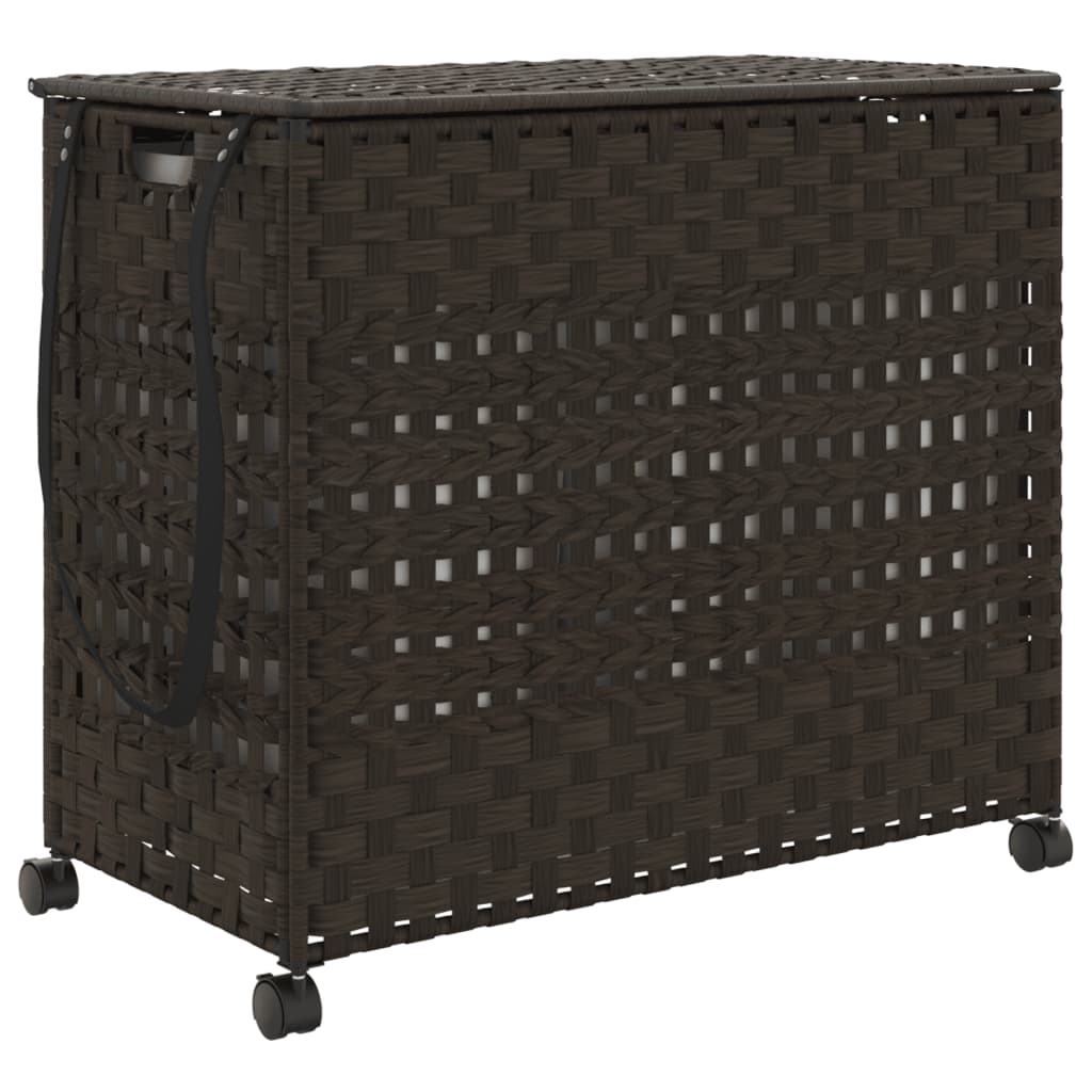 vidaXL Koš na prádlo s víkem tmavě hnědý 66 x 35 x 60 cm polyratan