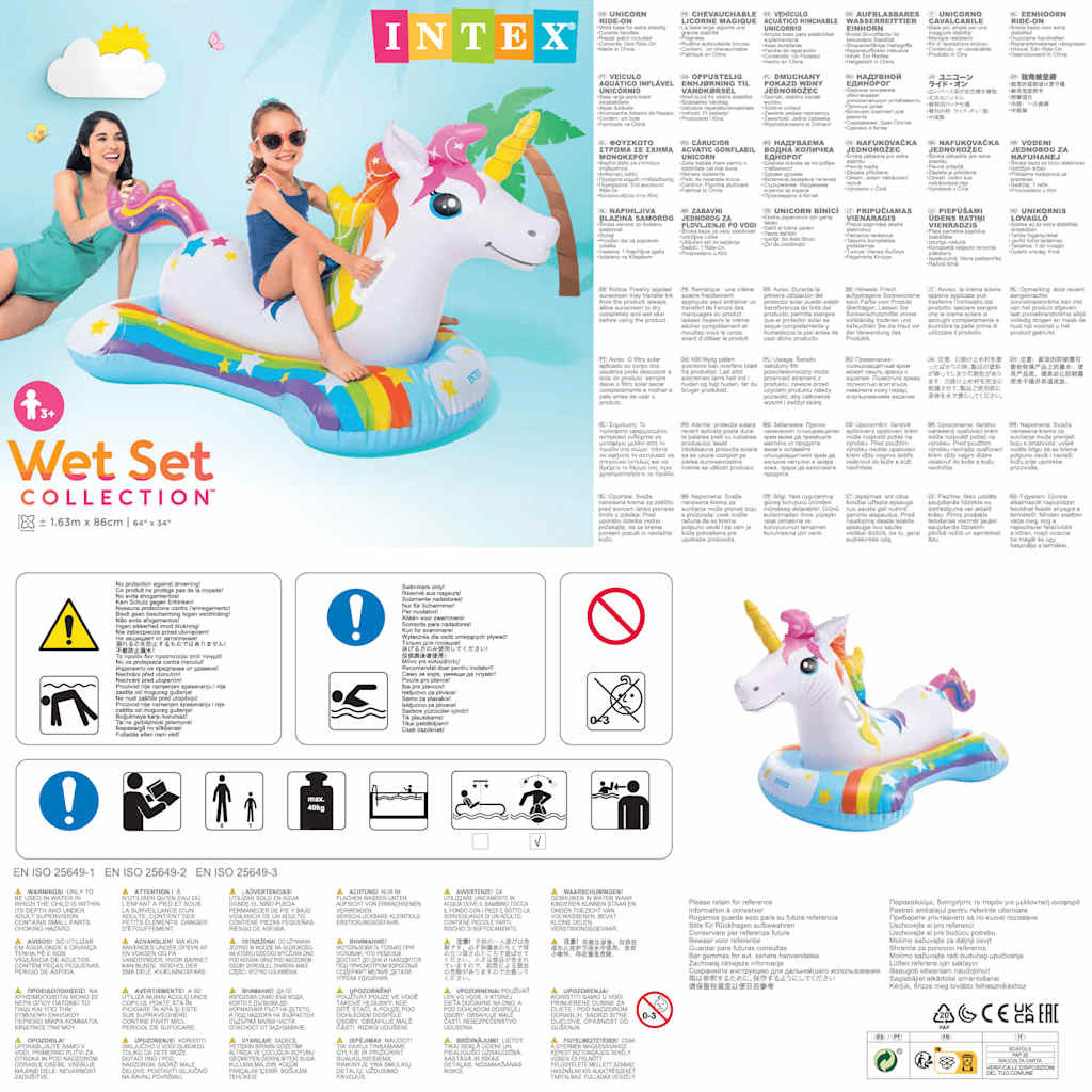 Bouée Licorne Intex - Gonflable à Chevaucher - 40kg Max - Pour Piscine Ou Plage