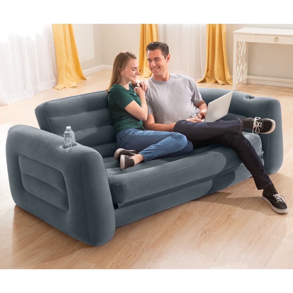 INTEX Aufblasbares Sofa Ausziehbar 203x231x66 cm Dunkelgrau