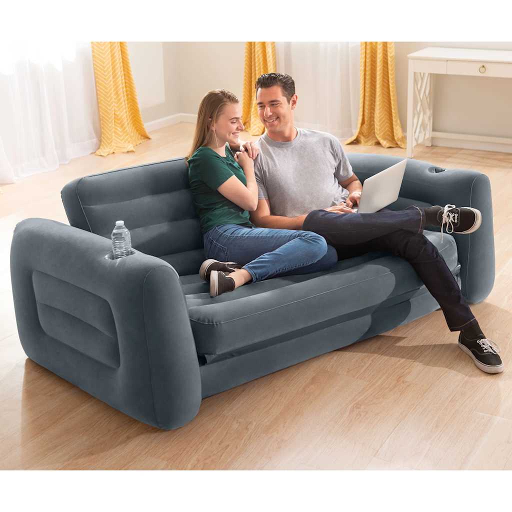 INTEX Aufblasbares Sofa Ausziehbar 203x231x66 cm Dunkelgrau