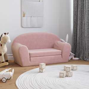 Raztegljiv otroški kavč dvosed roza mehak pliš