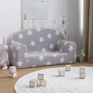 Otroški kavč dvosed svetlo siv z zvezdicami mehak pliš