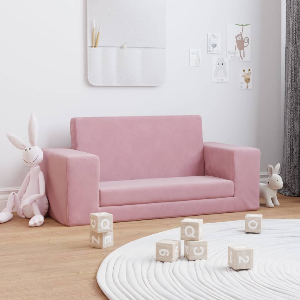 vidaXL Kinder-Schlafsofa 2-Sitzer Rosa Weicher Plüsch