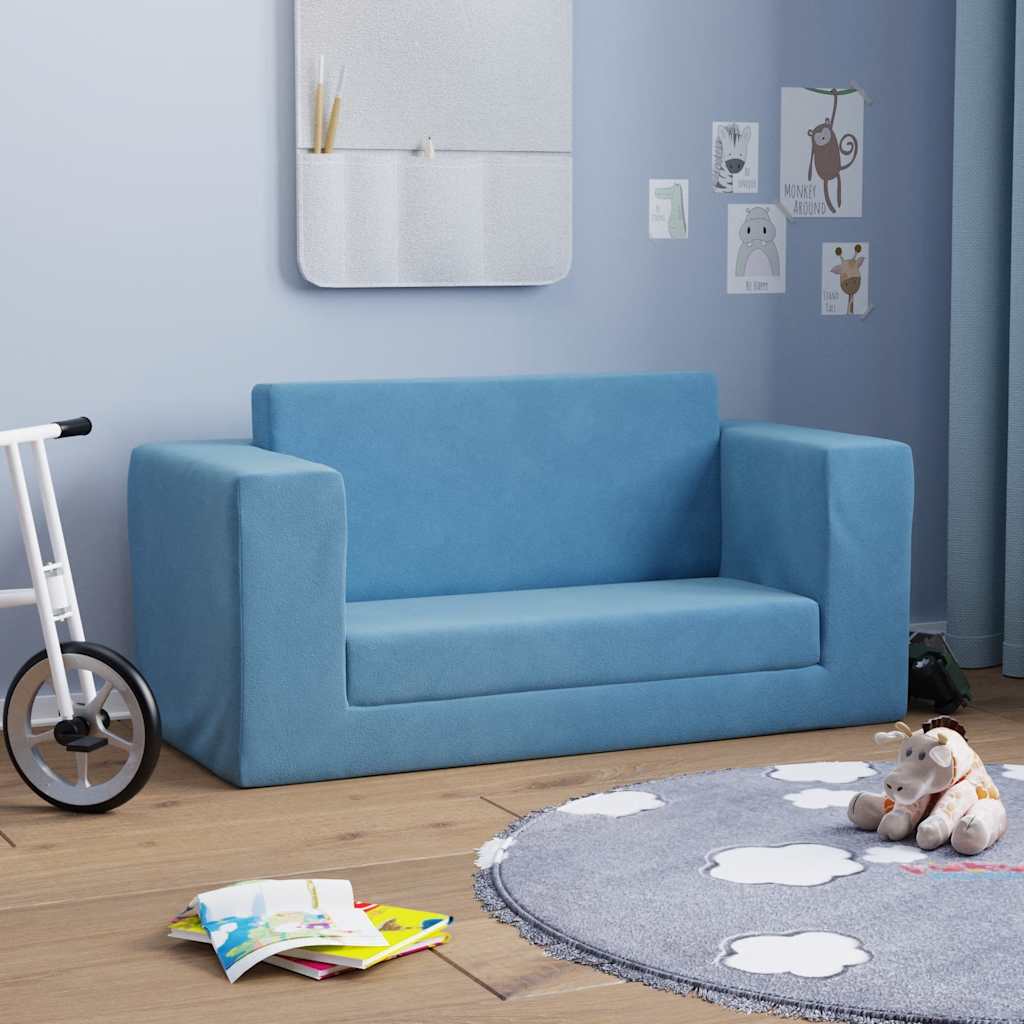 vidaXL Kinder-Schlafsofa 2-Sitzer Blau Weicher Plüsch