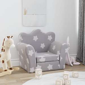 Raztegljiv otroški kavč svetlo siv z zvezdicami mehak pliš