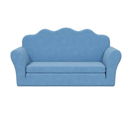 vidaXL Kinder-Schlafsofa 2-Sitzer Blau Weicher Pl&uuml;sch