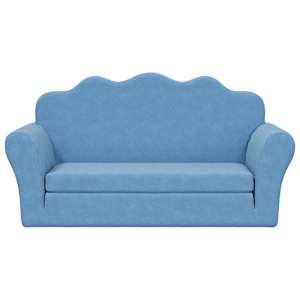 vidaXL Kinder-Schlafsofa 2-Sitzer Blau Weicher Pl&uuml;sch